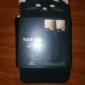 Torrid Tights, Tan w/ black cat print, size 3/4